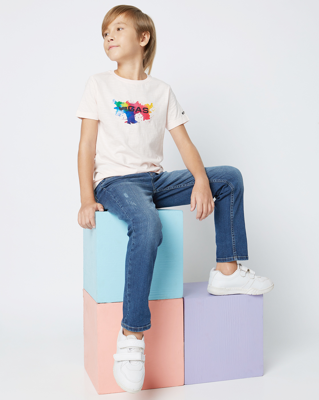 Gas Kids Boys Light Pink Casual Wear T-Shirt